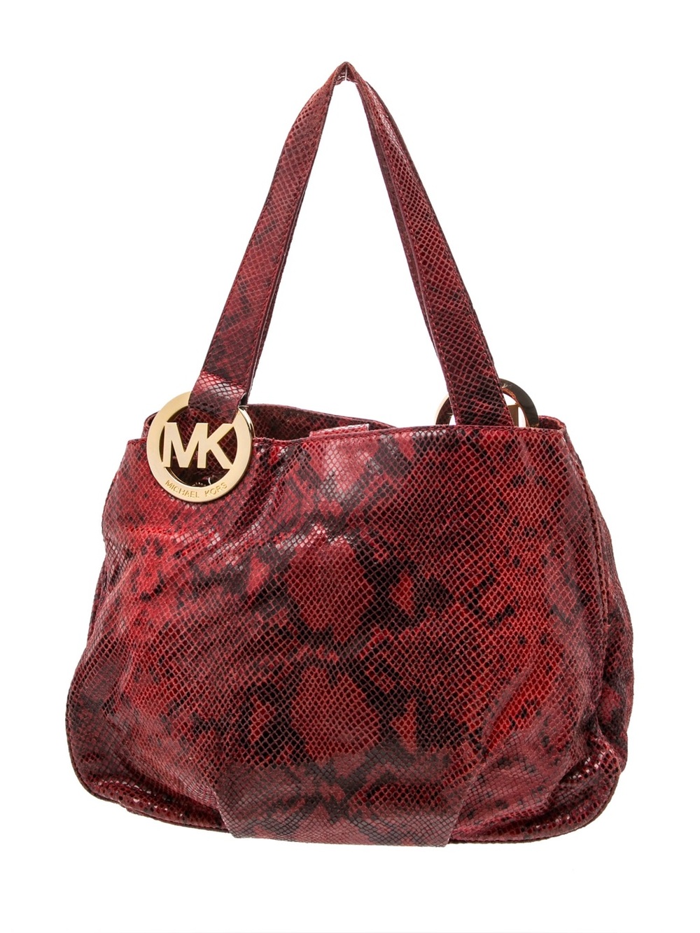 Michael Kors Red Python Embossed Leather Hobo Shoulder Bag MK Logo Fall 26 #015